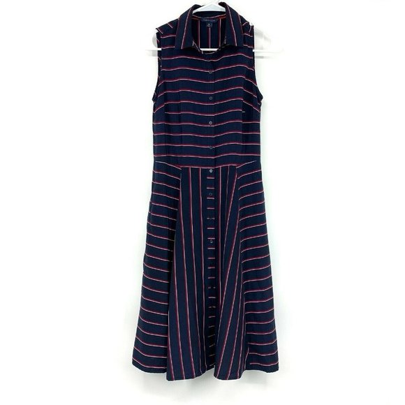Tommy Hilfiger Shirt Dress Navy Blue Stripe Button Down Sleeveless - Picture 1 of 7